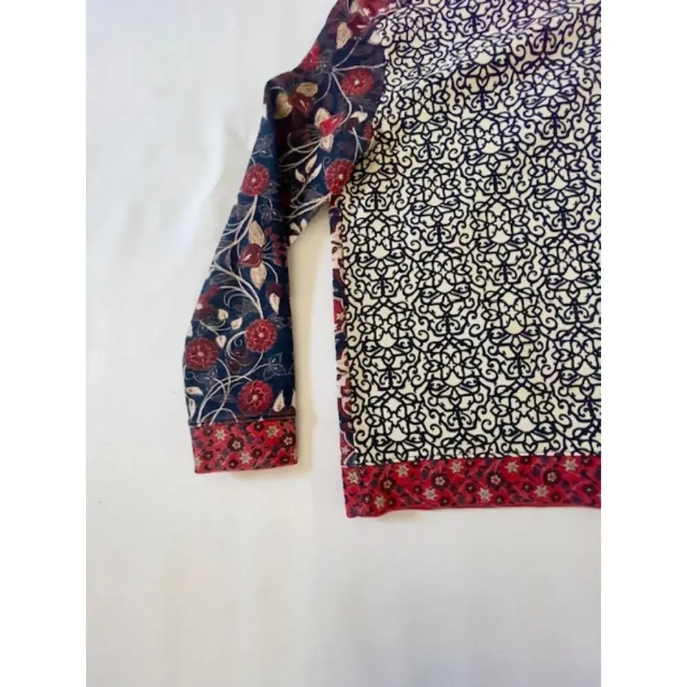 Tory Burch Mixed Print Sweatshirt Small Boho Medallion French Terry Top